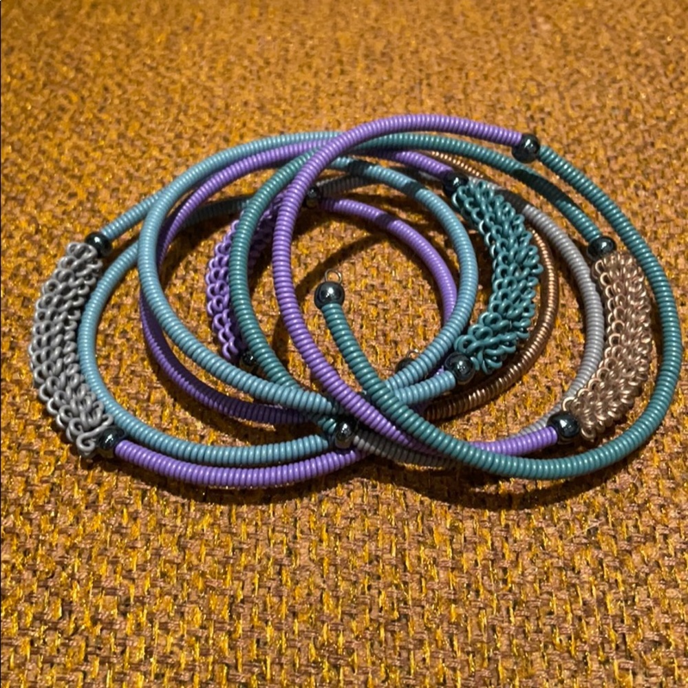 Spiral blue/purple/copper bracelet
